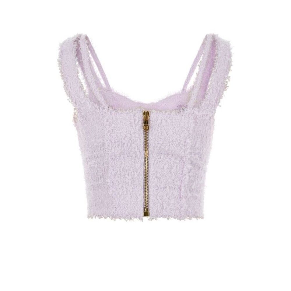 BALMAIN Womens Purple Lined Dual Straps Sleeveless Scoop Neck Crop Top 42 - Picture 2 of 2